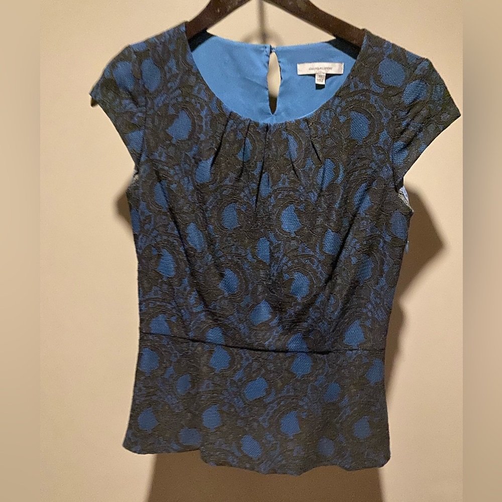 Classiques Entier Peplum Teal w/black lace Blouse Size XS